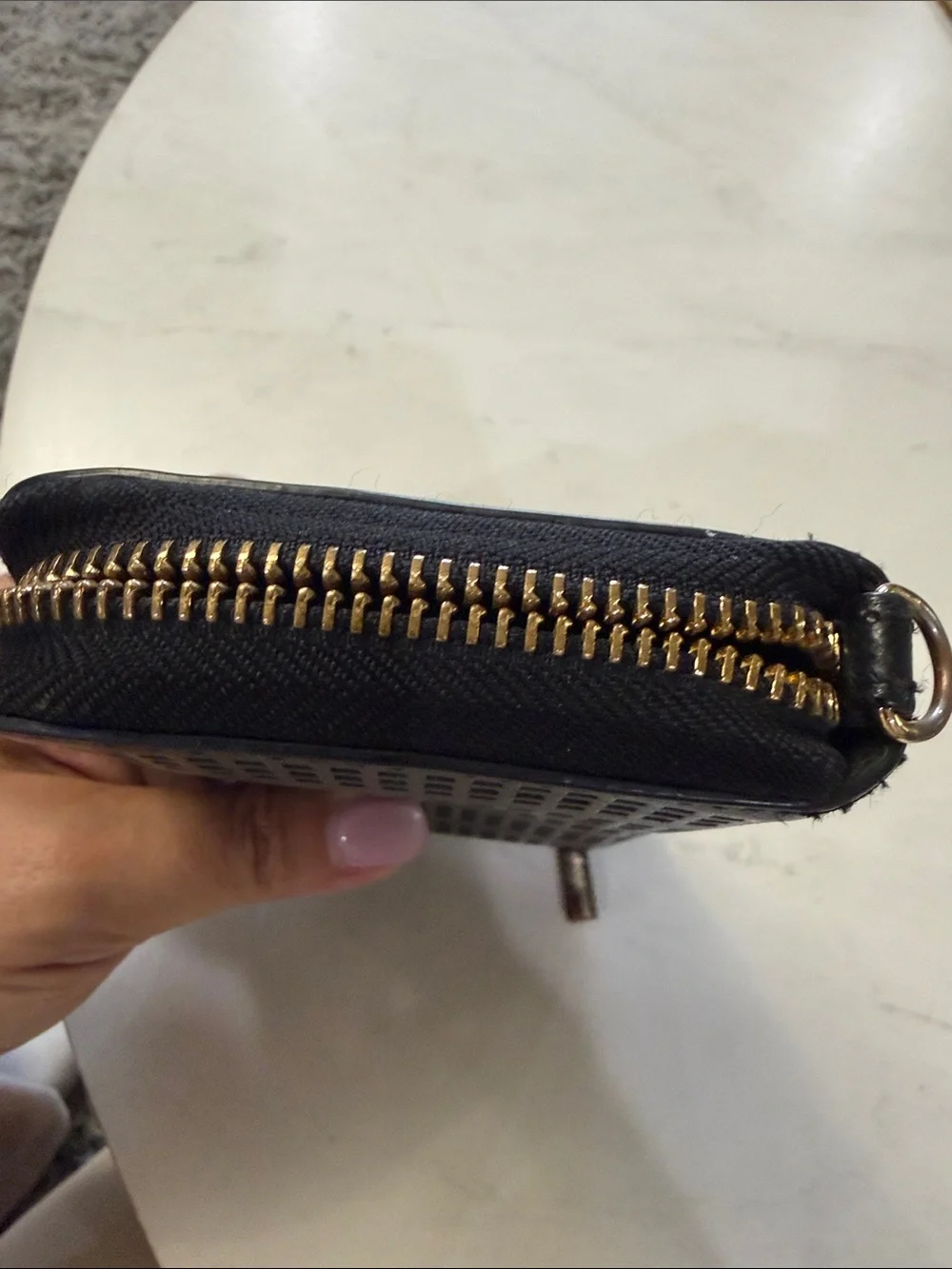 Tory Burch Black Perforated Zip Phone Wallet with Gold Logo